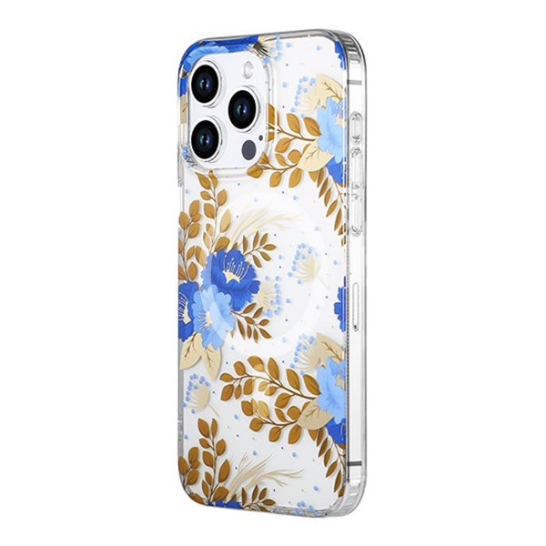 iPhone 12 Pro Max Cover Blomstermønster MagSafe Blå Guld