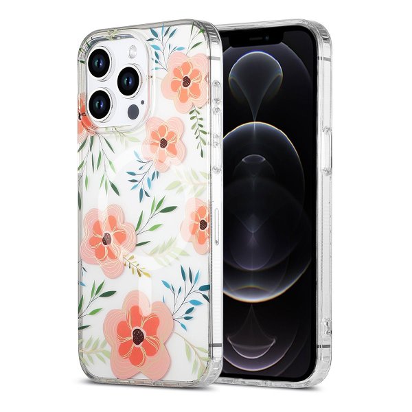 iPhone 12 Pro Max Cover Blomstermønster MagSafe Rosa