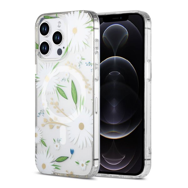 iPhone 12 Pro Max Cover Blomstermønster MagSafe Hvid