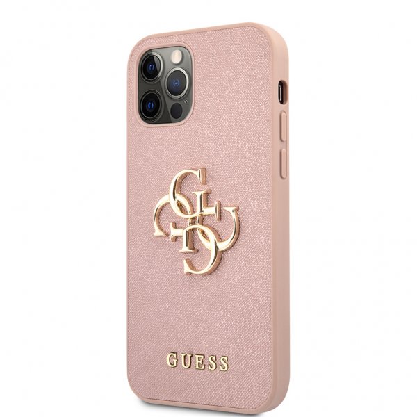Guess iPhone 12 Pro Max Cover 4G Logo Saffiano Rosa
