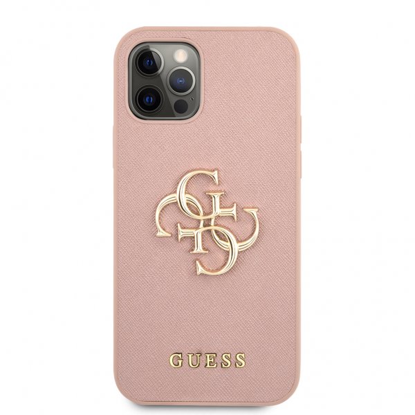 Guess iPhone 12 Pro Max Cover 4G Logo Saffiano Rosa