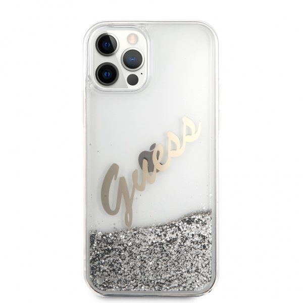 Guess iPhone 12 Pro Max Cover Flydende Glitter Vintage Sølv