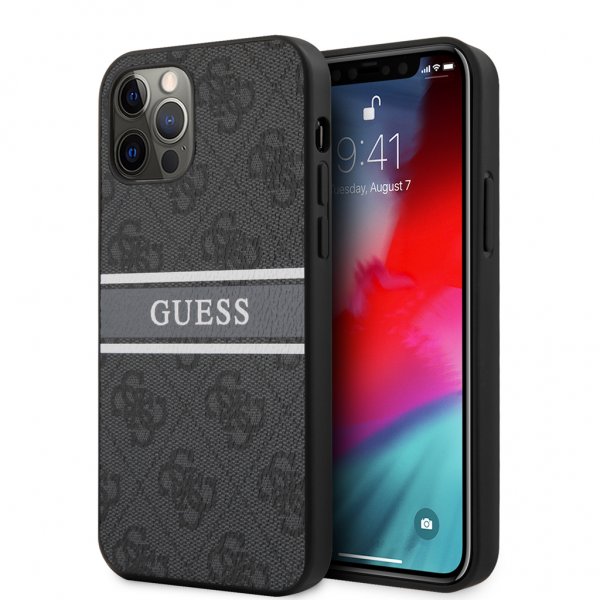 Guess iPhone 12 Pro Max Cover Printed Stripe Grå