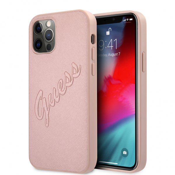 Guess iPhone 12 Pro Max Cover Saffiano Vintage Script Rosaguld