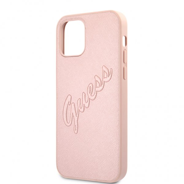 Guess iPhone 12 Pro Max Cover Saffiano Vintage Script Rosaguld