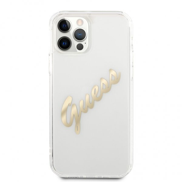 Guess iPhone 12 Pro Max Cover Vintage Script Guld Klar