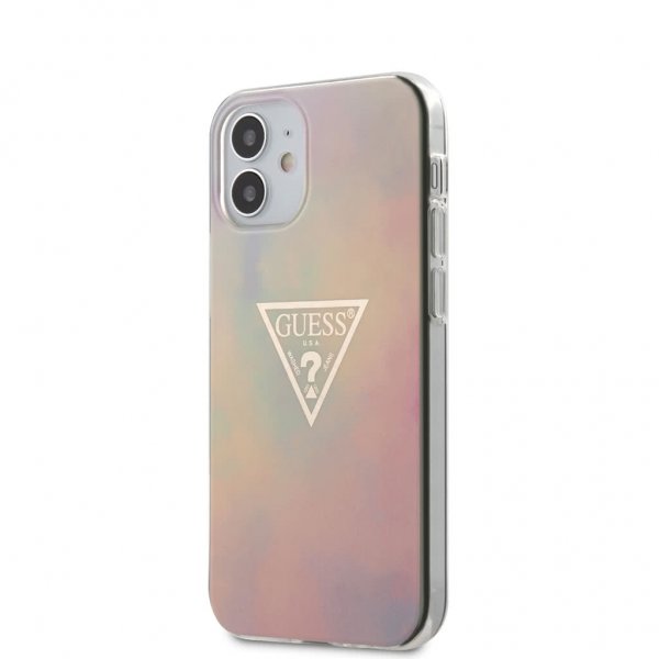 Guess iPhone 12 Mini Cover Gold Triangle Pink