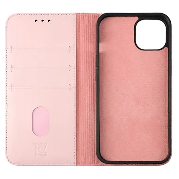 Rvelon iPhone 12/iPhone 12 Pro Etui Ægte læder Kortrum Rosa