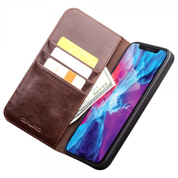 Qialino iPhone 13 Etui Ægte Læder Brun