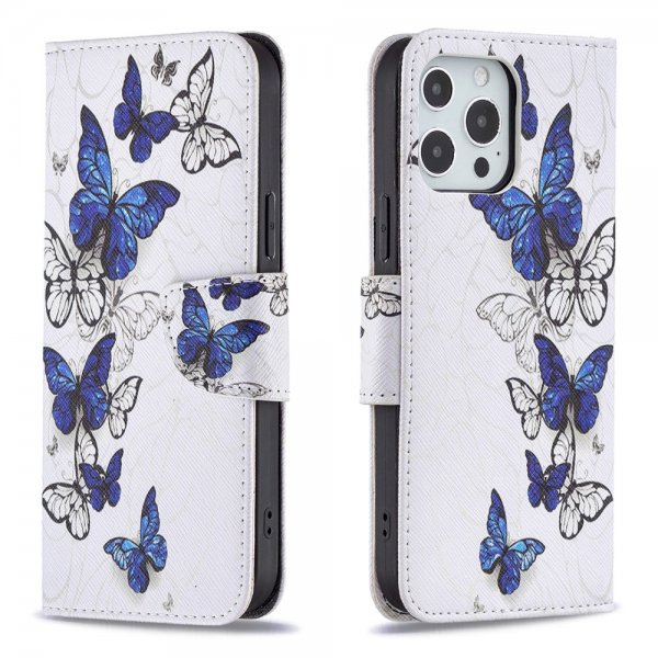 iPhone 13 Pro Cover Motiv Blå og Hvide sommerfugle