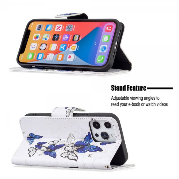 iPhone 13 Pro Cover Motiv Blå og Hvide sommerfugle
