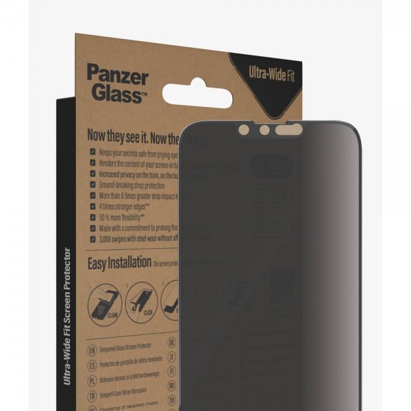 PanzerGlass iPhone 13/iPhone 13 Pro/iPhone 14 Skærmbeskyttelse Ultra-Wide Fit Privacy EasyAligner
