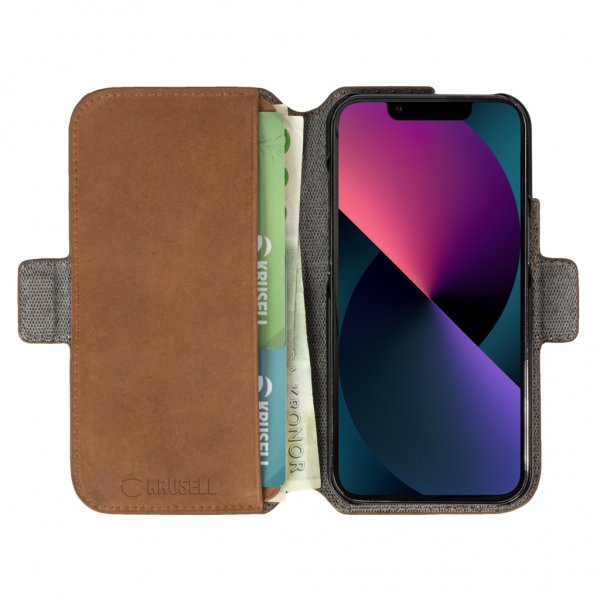 Krusell iPhone 13 Mini Cover Læder PhoneWallet Cognac