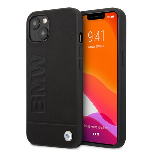 BMW iPhone 13 Mini Cover Hot Stamp Metal Logo Sort