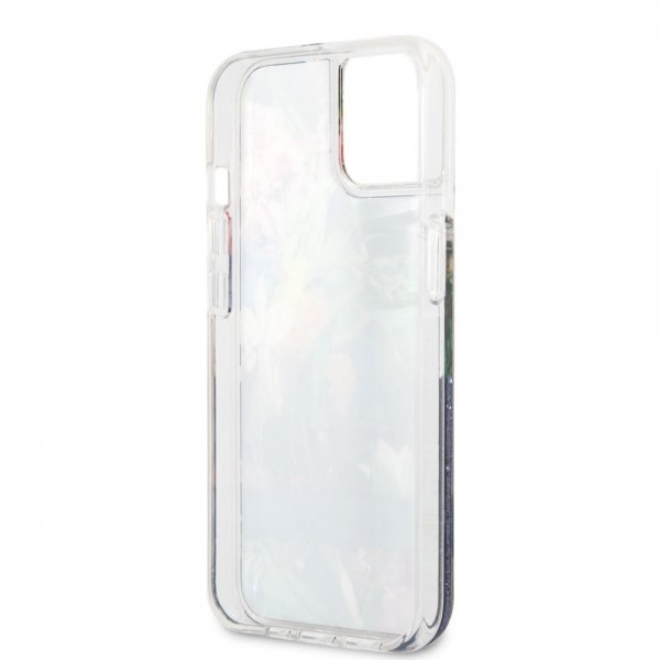Guess iPhone 13 Mini Cover Liquid Glitter Flower Pattern Blå