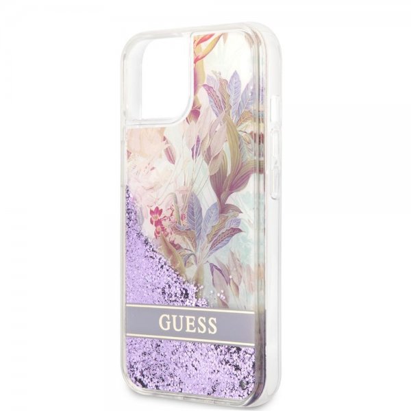 Guess iPhone 13 Mini Cover Liquid Glitter Flower Pattern Lilla
