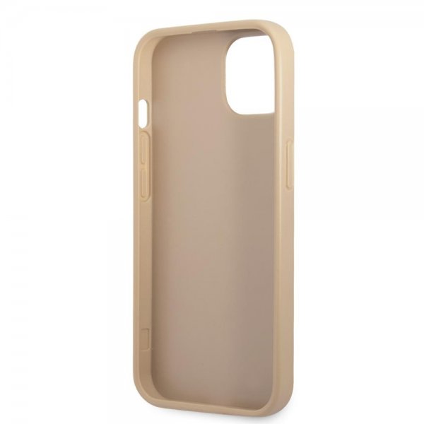 Guess iPhone 13 Mini Cover Saffiano Metal Triangle Beige