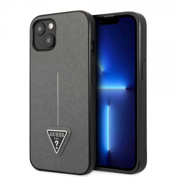 Guess iPhone 13 Mini Cover Saffiano Metal Triangle Silver