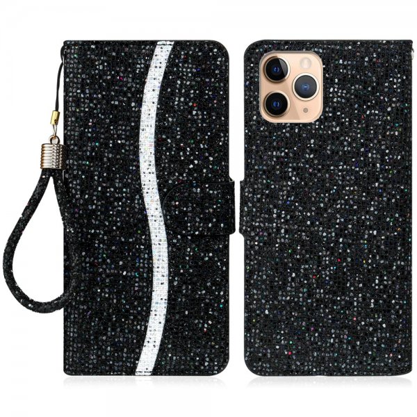 iPhone 13 Pro Cover Glitter Stribe Sort