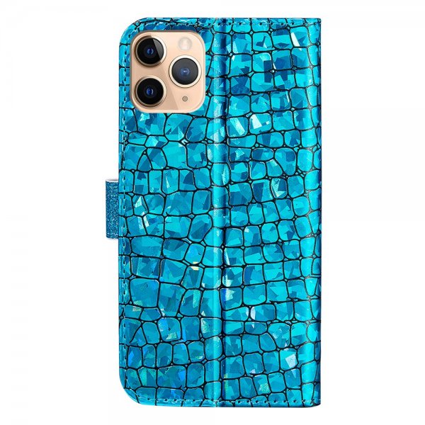 iPhone 13 Pro Etui Krokodillemønster Glitter Blå