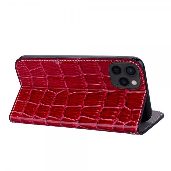 iPhone 13 Pro Etui Krokodillemønster Glitter Flip Rød
