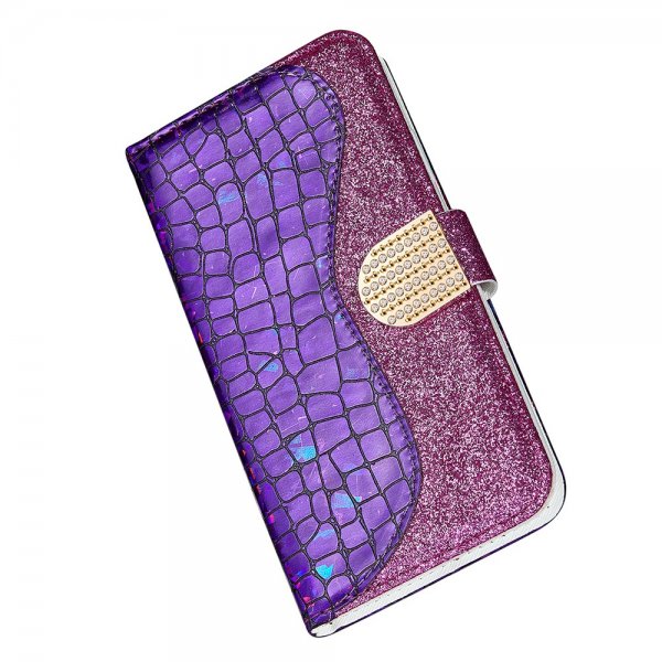 iPhone 13 Pro Cover Krokodillemønster Glitter Lilla