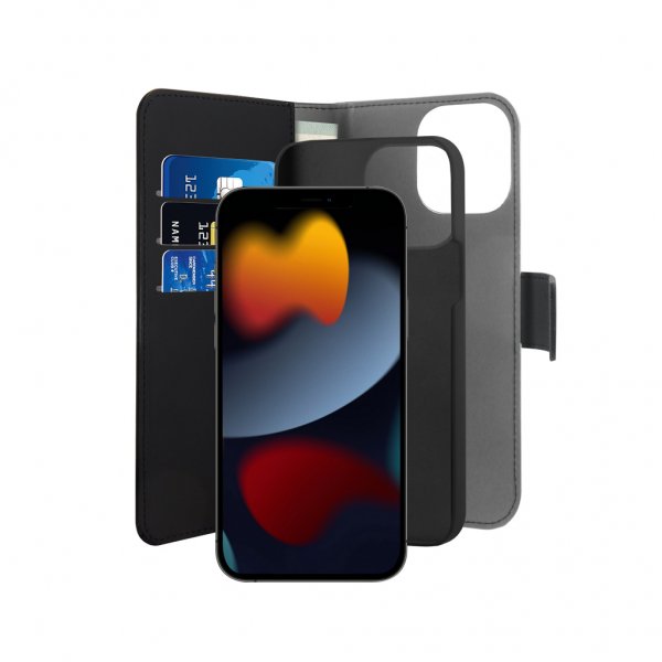 Puro iPhone 13 Pro Etui Wallet Detachable 2-i-1 Sort