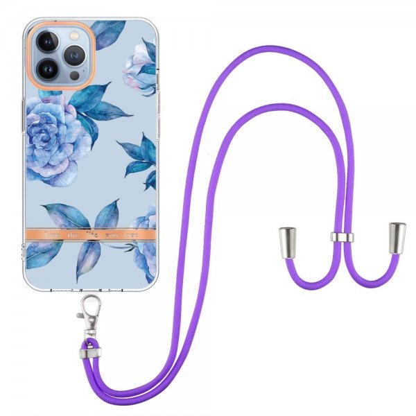 iPhone 13 Pro Max Cover Blomstret Rem Blå Peoner
