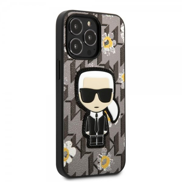 Karl Lagerfeld iPhone 13 Pro Max Cover Flower Monogram Iconic Patch Grå