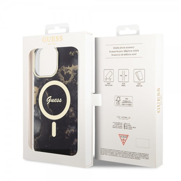 Guess iPhone 13 Pro Max Cover Golden Marble MagSafe Sort