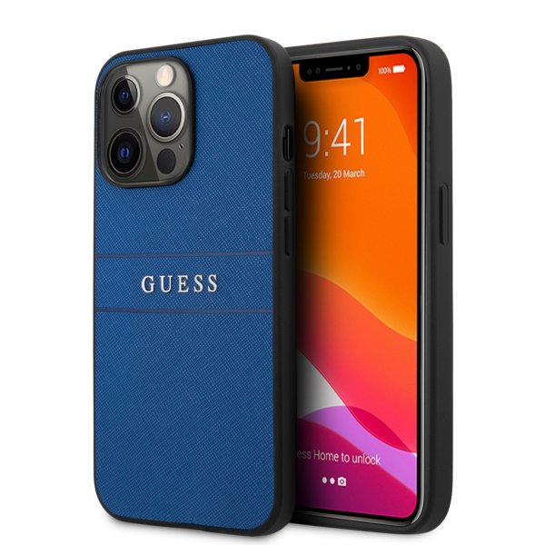 Guess iPhone 13 Pro Max Cover Hot Stamp Metal Logo Blå