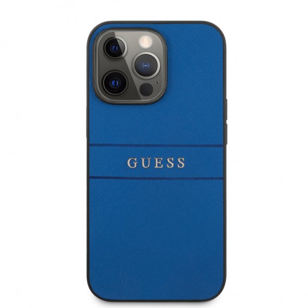 Guess iPhone 13 Pro Max Cover Hot Stamp Metal Logo Blå