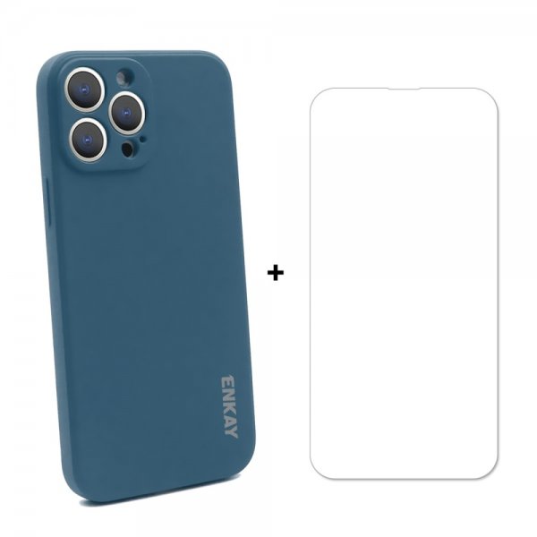 Enkay iPhone 13 Pro Max Cover i Silikone med Skærmbeskyttelse Mørkeblå