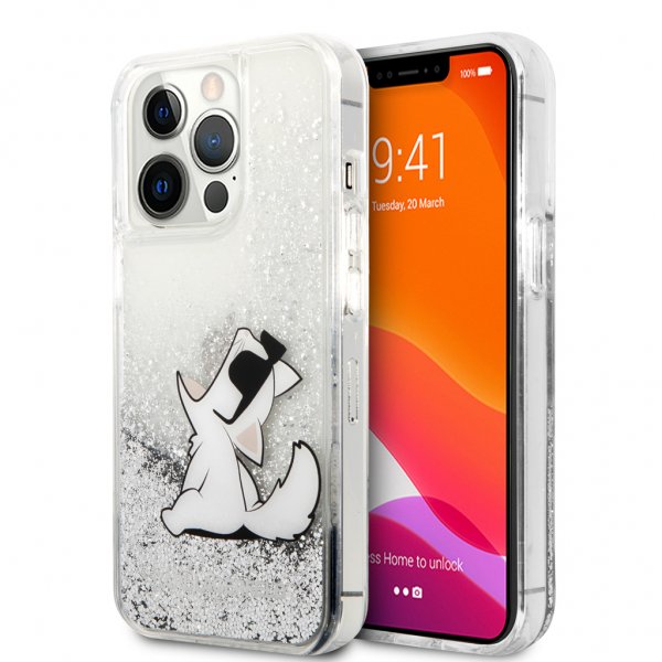 Karl Lagerfeld iPhone 13 Pro Max Cover Liquid Glitter Choupette Sølv