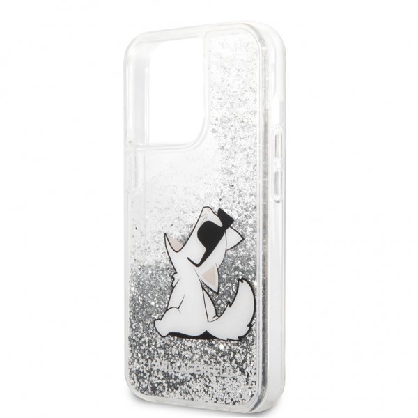 Karl Lagerfeld iPhone 13 Pro Max Cover Liquid Glitter Choupette Sølv