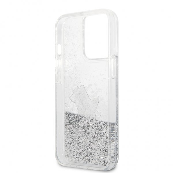 Karl Lagerfeld iPhone 13 Pro Max Cover Liquid Glitter Choupette Sølv
