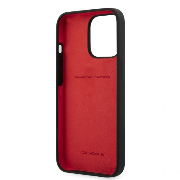 Ferrari iPhone 13 Pro Max Cover Flydende Silikone Metal Logo Sort