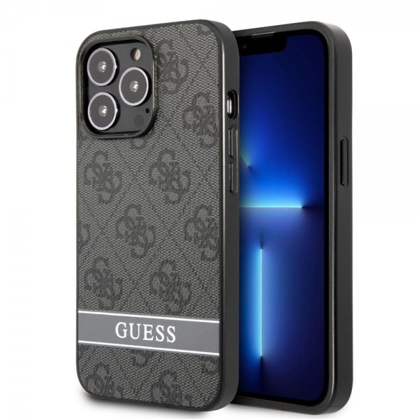 Guess iPhone 13 Pro Max Cover Printed Stripe Bottom Grå