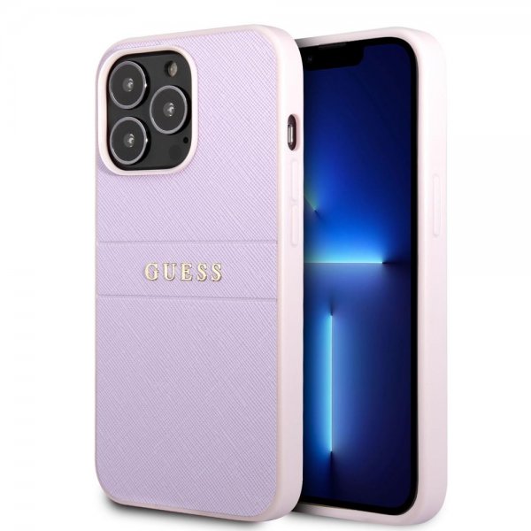 Guess iPhone 13 Pro Max Cover Saffiano Metal Logo Lilla