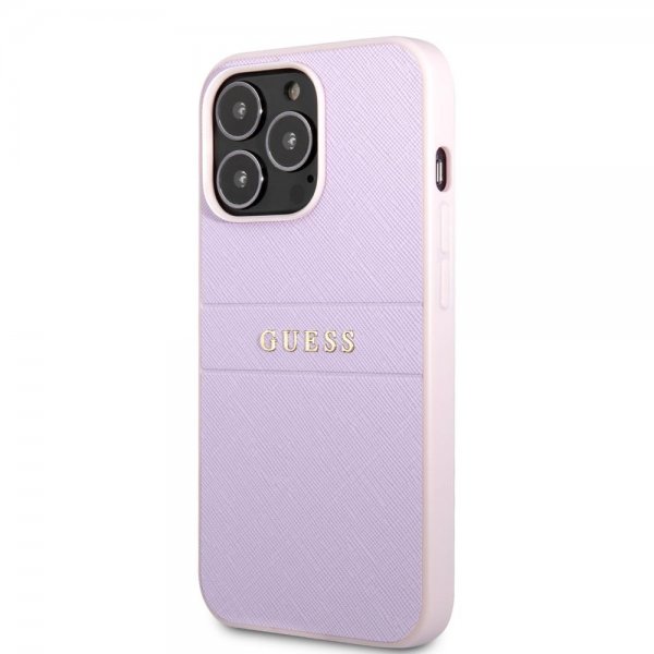 Guess iPhone 13 Pro Max Cover Saffiano Metal Logo Lilla