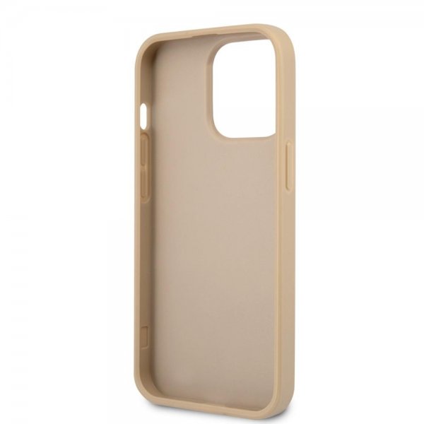 Guess iPhone 13 Pro Max Cover Saffiano Metal Triangle Beige