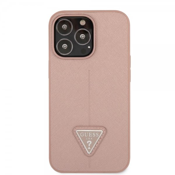 Guess iPhone 13 Pro Max Cover Saffiano Metal Triangle Rosa