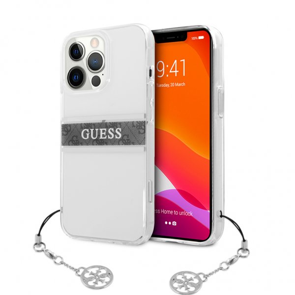Guess iPhone 13 Pro Max Cover Stripe Charm Grå