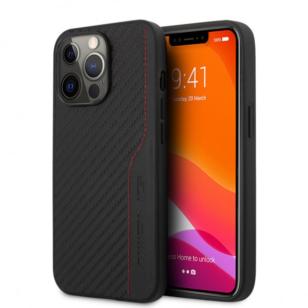 AMG iPhone 13 Pro Cover Kulfiber Effekt Syninger Sort