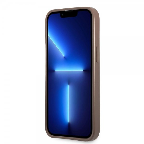Guess iPhone 13 Pro Cover Double Cardslot Metal Triangle Brun