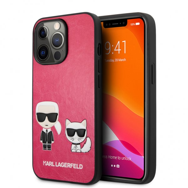 Karl Lagerfeld iPhone 13 Pro Cover Karl & Choupette Embossed Fuschia