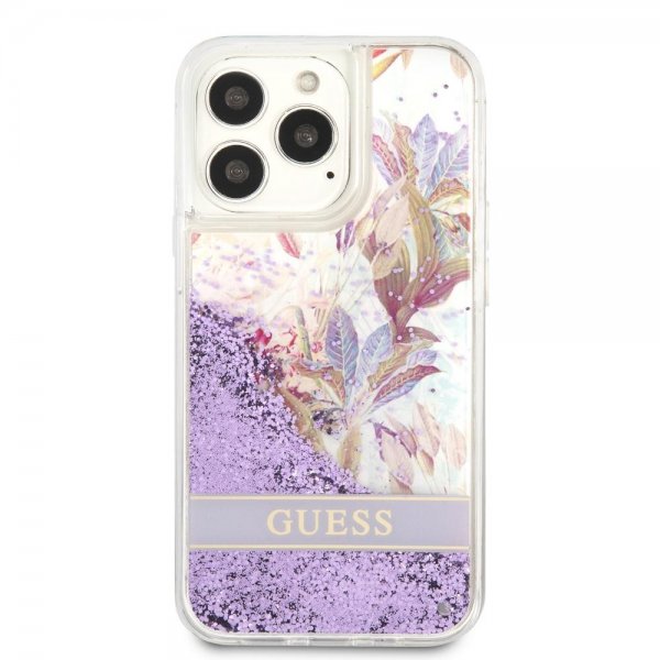 Guess iPhone 13 Pro Cover Liquid Glitter Flower Pattern Lilla