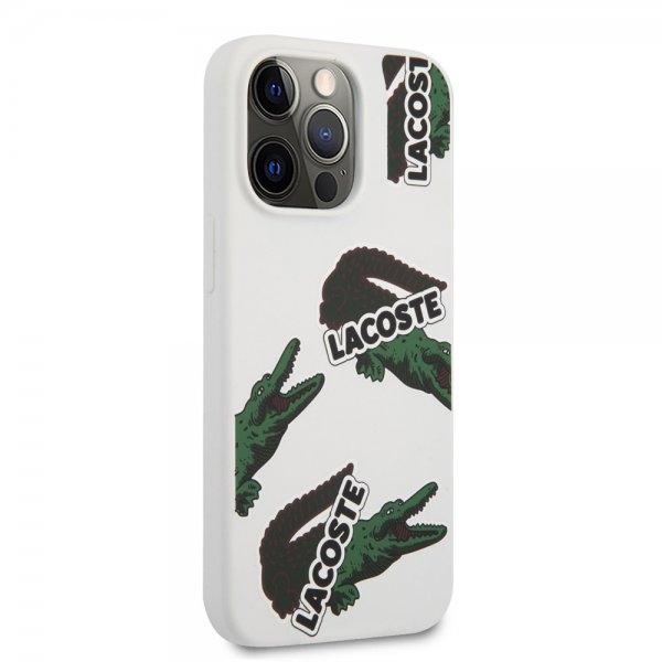 Lacoste iPhone 13 Pro Cover Liquid Silikone Allover Mønster Hvid