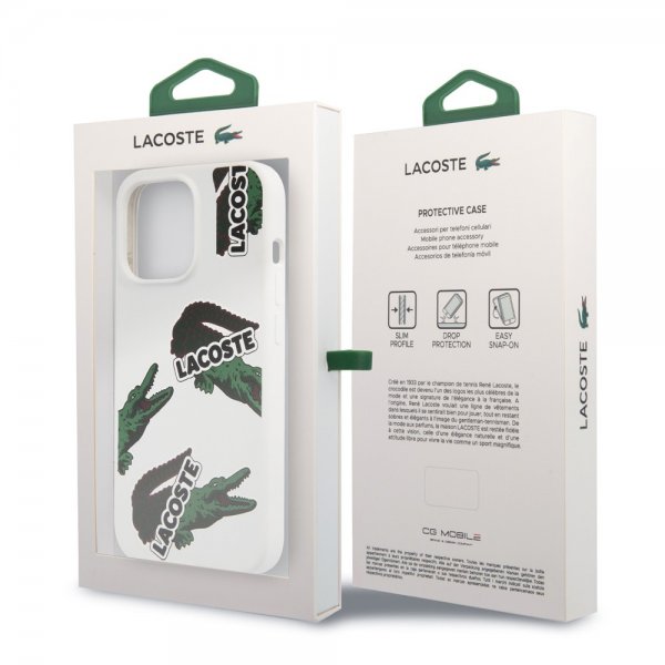 Lacoste iPhone 13 Pro Cover Liquid Silikone Allover Mønster Hvid