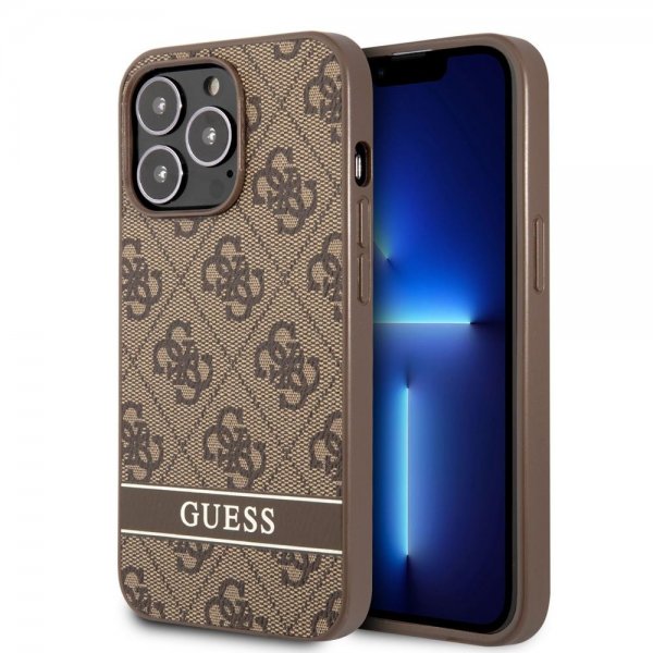 Guess iPhone 13 Pro Skal Printed Stripe Bottom Brun